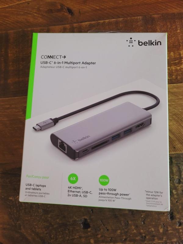  Belkin USB C Hub, 6-in-1 MultiPort Adapter Dock with