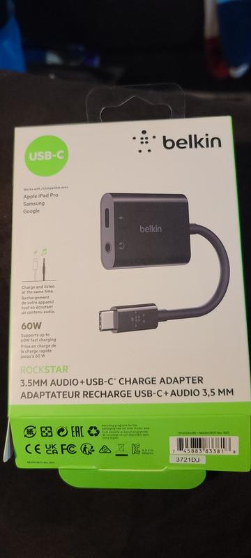 Best Buy: Belkin RockStar 3.5mm Audio + USB-C Charge Adapter Black  F7U080BTBLK