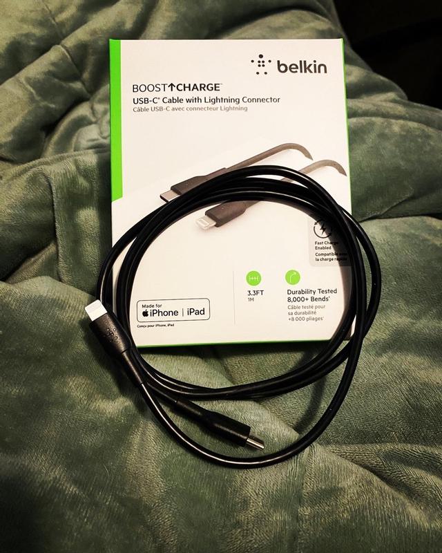 CABLE USB TIPO C A LIGHTNING BELKIN 3.3FT/1M CAA004BT1MWH - Zona