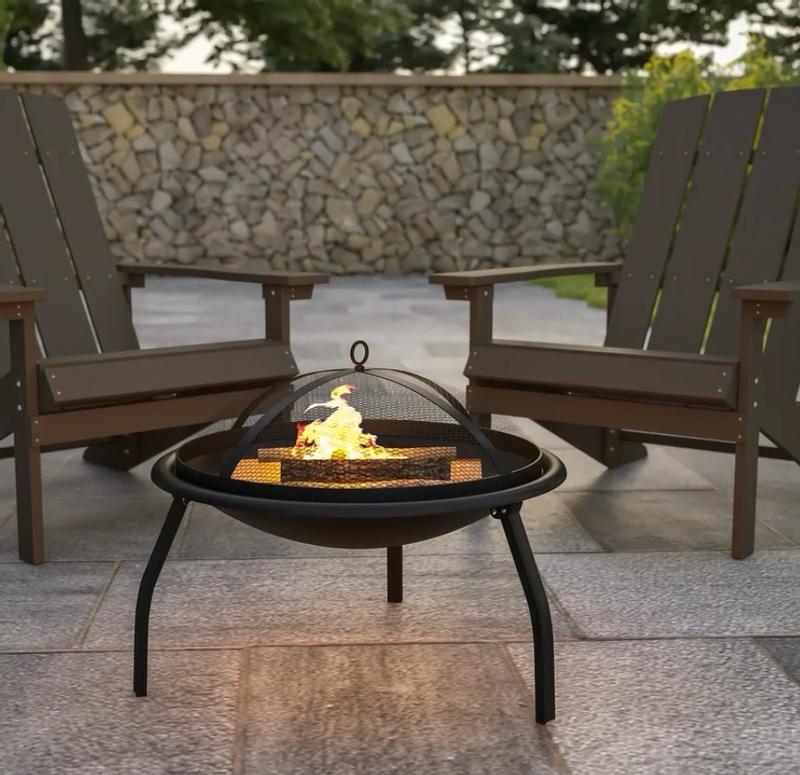 Flash Furniture Chelton 22.5-in Foldable Wood Burning Firepit with Mesh ...