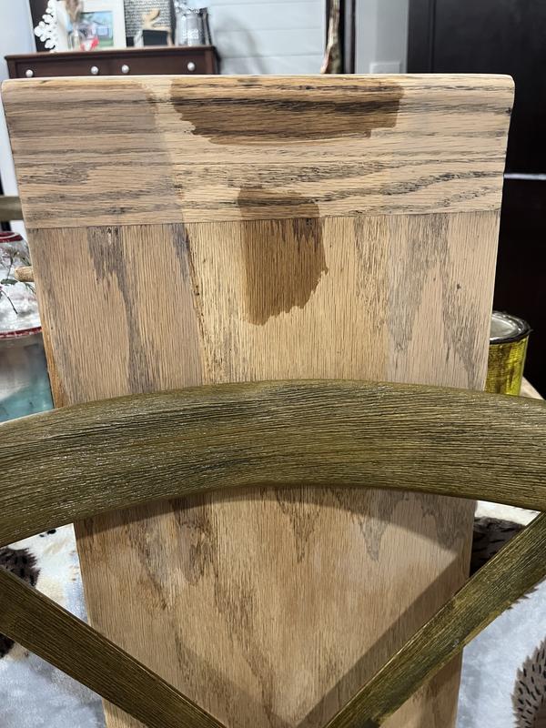 Picture shows when I tried to stain my table to make the chairs work.