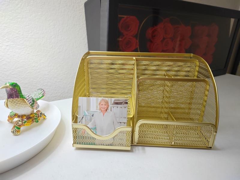 Organiseur De Bureau En Maille Métallique Dorée MARTHA STEWART - Porte-revues, Porte-stylos, Rangement - 31,8x25,4x25,4 Cm