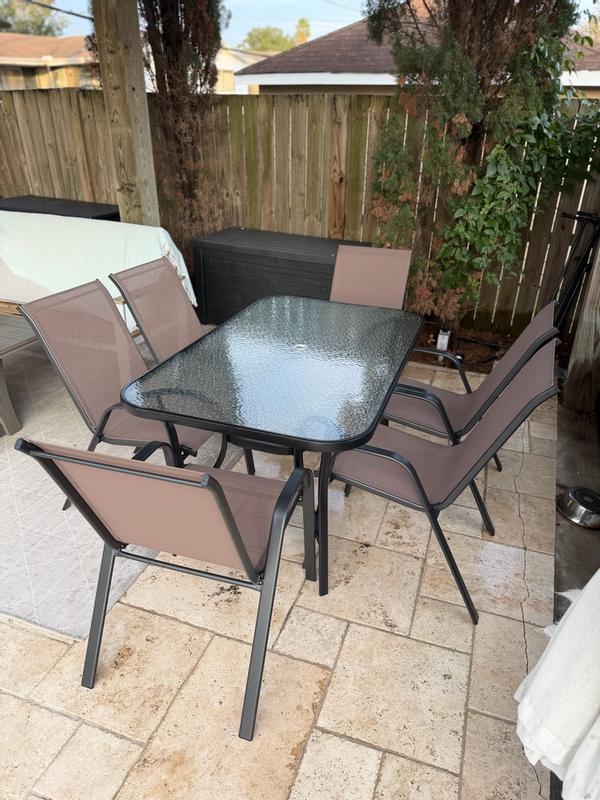 MERRICK LANE Bardwell 7 Piece Outdoor Dining Table Set For 6 With Glass ...
