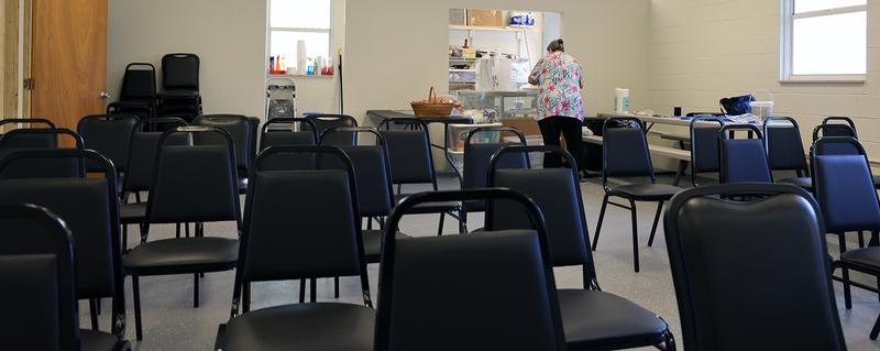 Hercules Series Trapezoidal Back Stacking Banquet Chair in Navy Patterned Fabric - Gold Frame - Flash Furniture