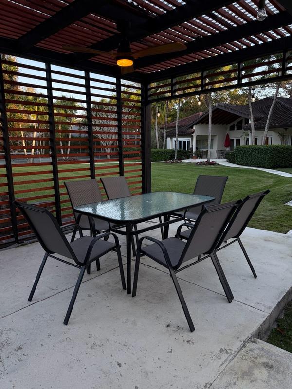 Merrick Lane Bardwell 7 Piece Outdoor Dining Table Set for 6 with Glass ...