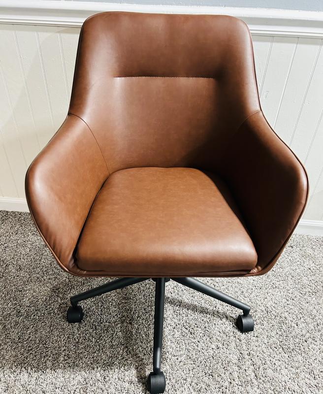 Upholstered Office Task Chair Saddle Brown/Oil Rubbed Bronze - Martha Stewart