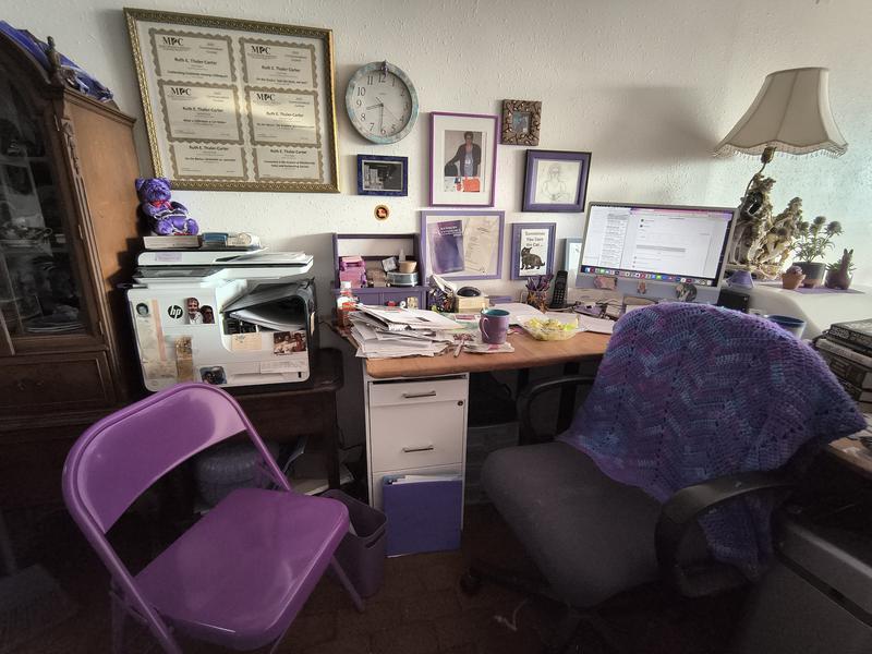 Purple Hercules chair in home office.