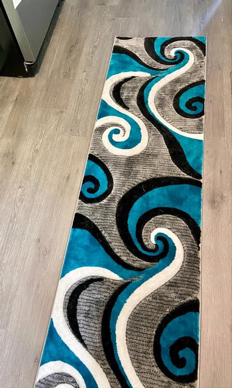 Flash Furniture Willow Collection Modern High-Low Pile Swirled 8' x 10' Turquoise Area Rug - Olefin Accent Rug - Entryway, Bedroom, Living Room