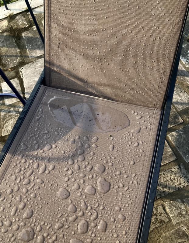 Fabric retains water. Not ideal for use after rainy weather or when trying to sun after swimming.