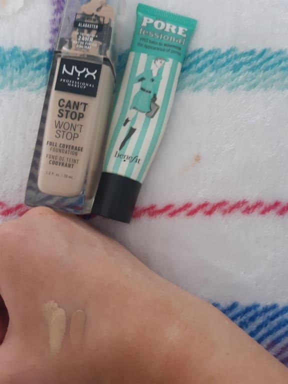 My foundation on left , this primer on the right ,have fake tan on my hands in picture