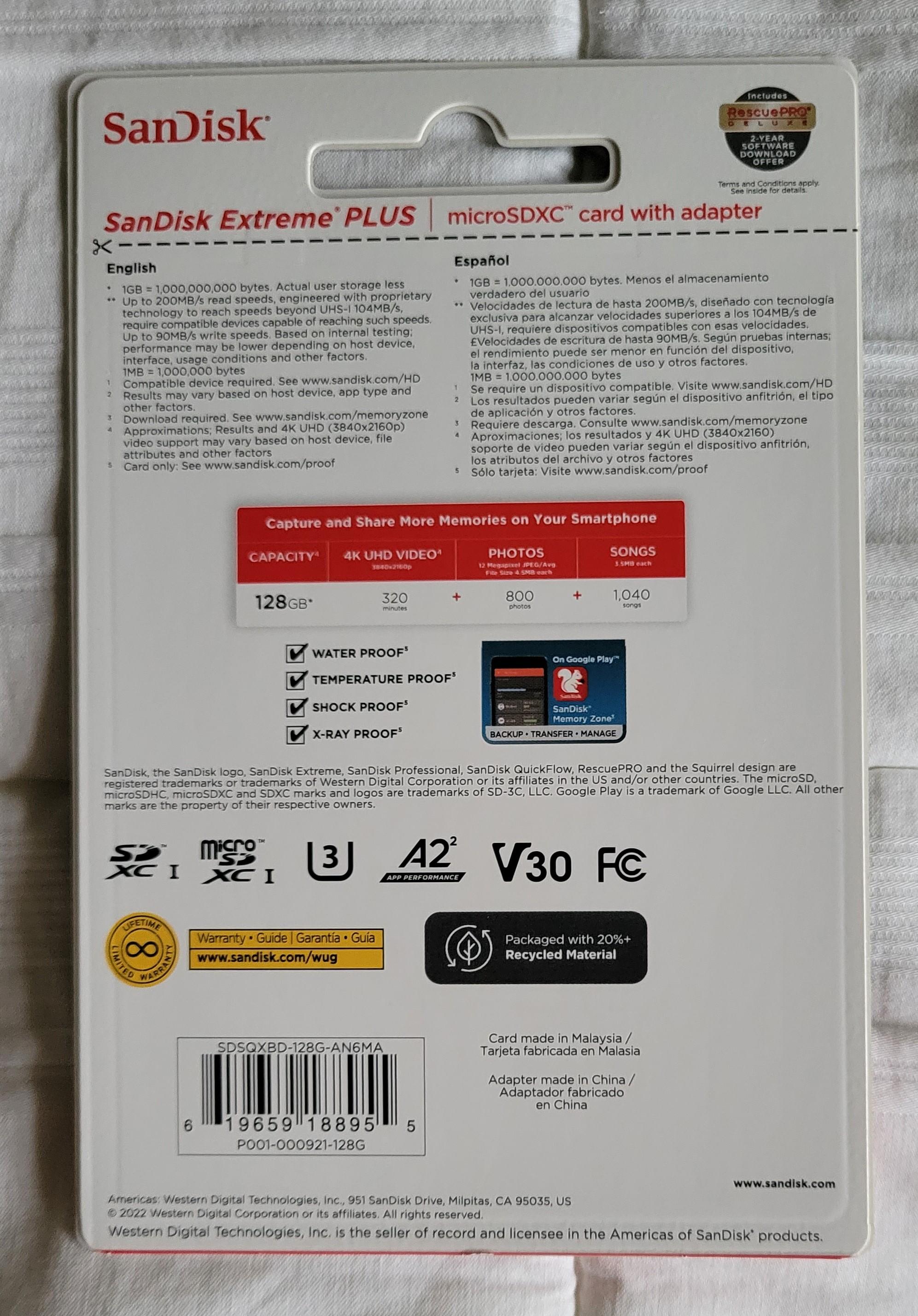 Sandisk SDSQXBD-128G-AN6MA エクストリームプラス Sandisk SDSQXBD-128G-AN6MA Extreme Plus Microsdxc 128gb 10