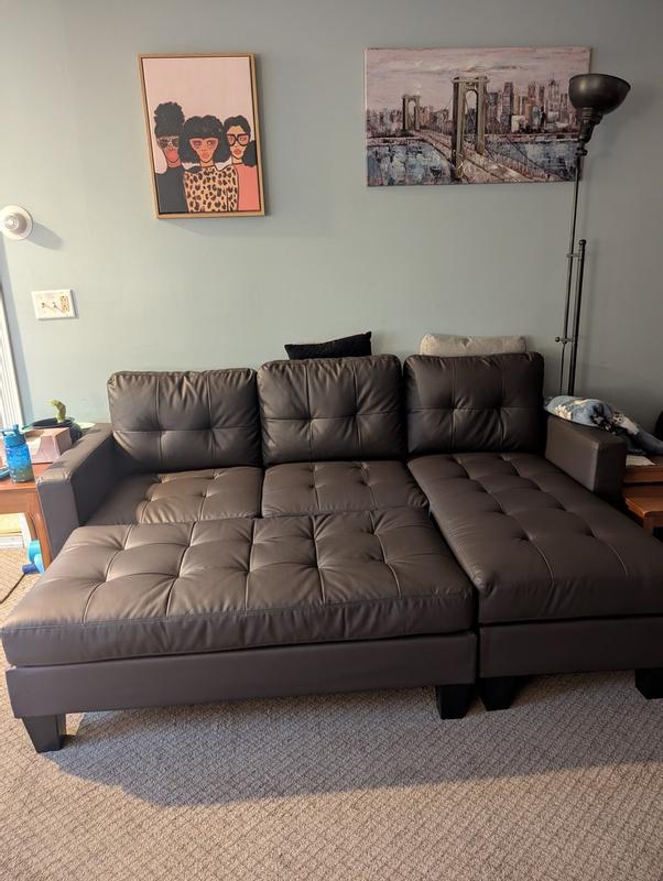 変身／couch>>case L-Shape Customizable Faux Leather Sofa Set w/ Ottoman Bench