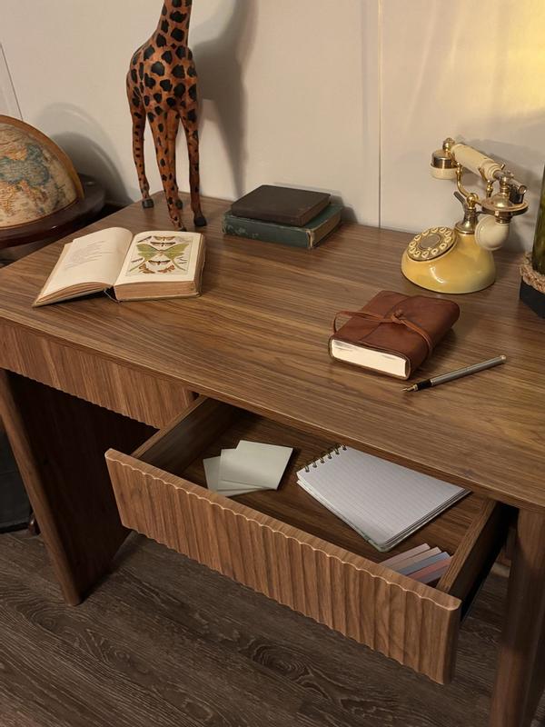 Bestier 39-in W Brown Modern Fluted Wood Computer Desk with storage ...