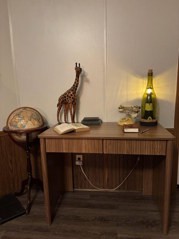 Bestier 39-in W Brown Modern Fluted Wood Computer Desk with storage ...