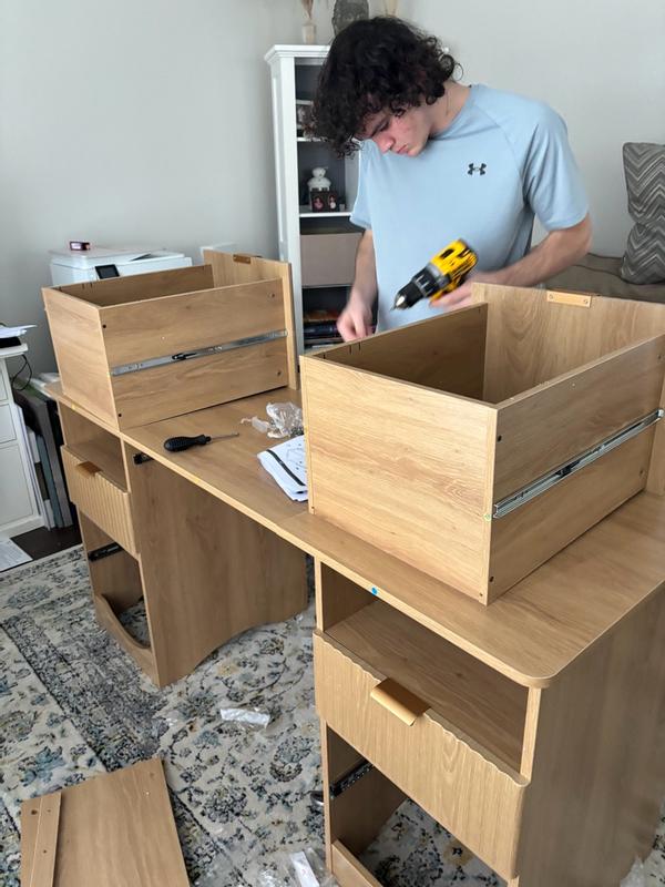 Bestier 59.06-in W 4-Drawer Oak Computer Desk with Keyboard Tray in the ...