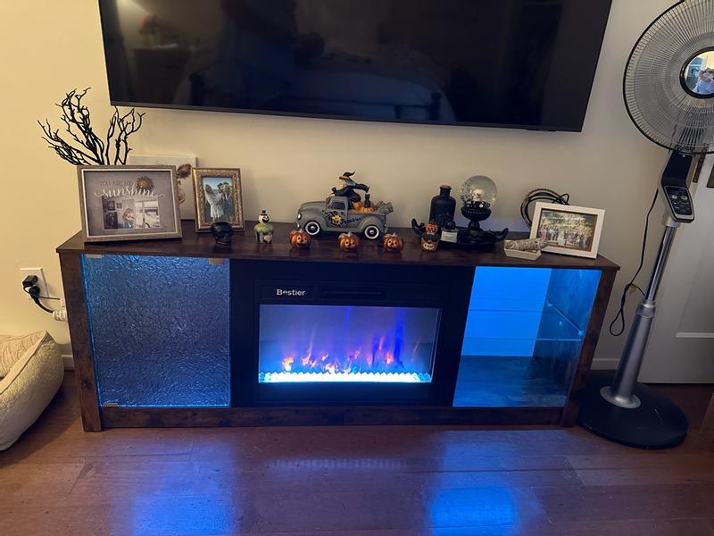 Bestier 63-in W Brown Freestanding Electric Fireplace TV Stand