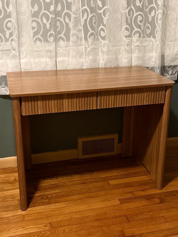 Bestier 39-in W Brown Modern Fluted Wood Computer Desk with storage ...