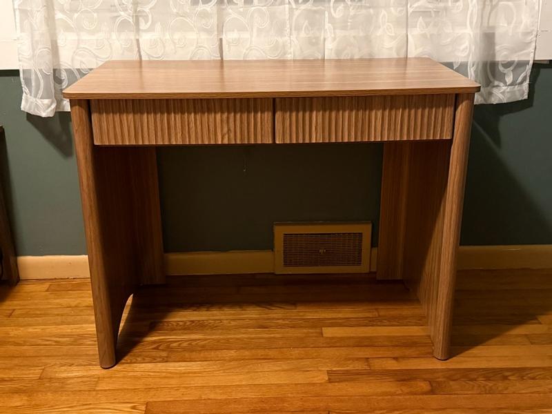 Bestier 39-in W Brown Modern Fluted Wood Computer Desk with storage ...