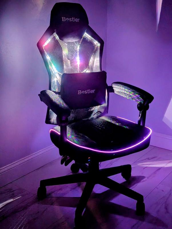 Bestier Blue PU Leather Gaming Chair with Ergonomic Lumbar Support