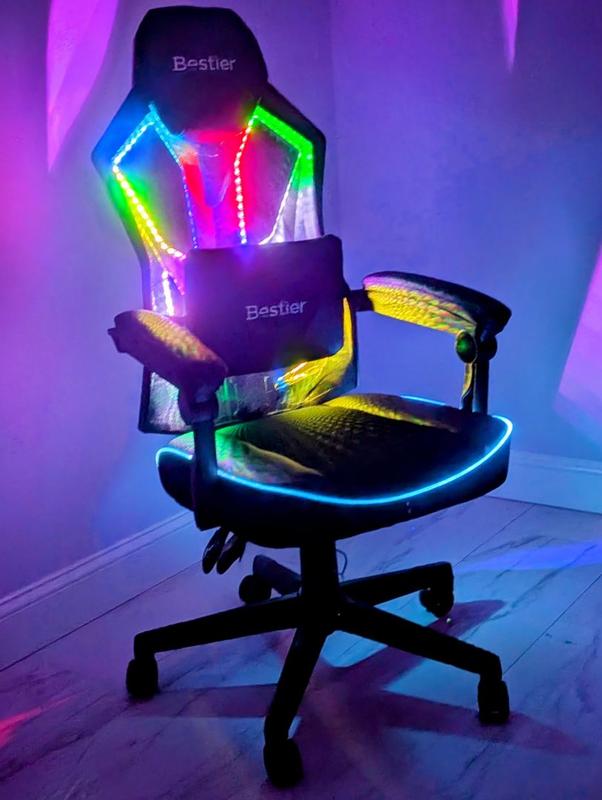 Bestier Rgb Led Chair Neon Lights Neon Gaming Chair Bestier RGB Gaming  Chair With LED