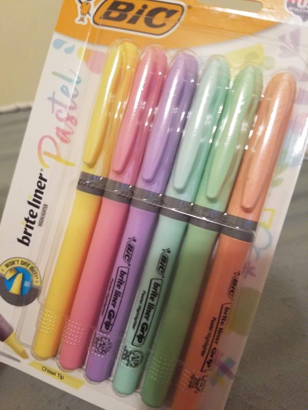 NEW - 2x Lot BIC Highlighter Grip Pastel Pens Adjustable Chisel Tip - 6  Pack