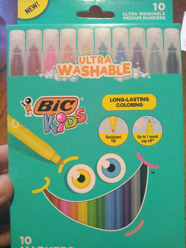 BIC Kids Markers, Ultra Washable, Durable Case, Long-Lasting, Bullet Tip  (2.8mm), Assorted Colors, 20-Pack