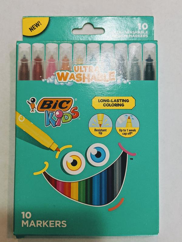 BIC Kids Ultra Washable Markers, Medium Bullet Tip, Assorted Colors,  10/Pack