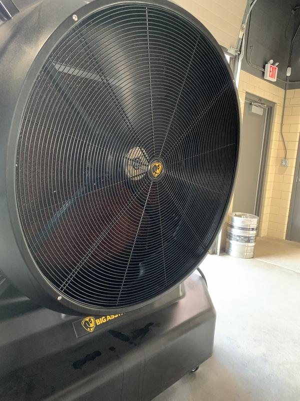 The fan in the taproom garage bay