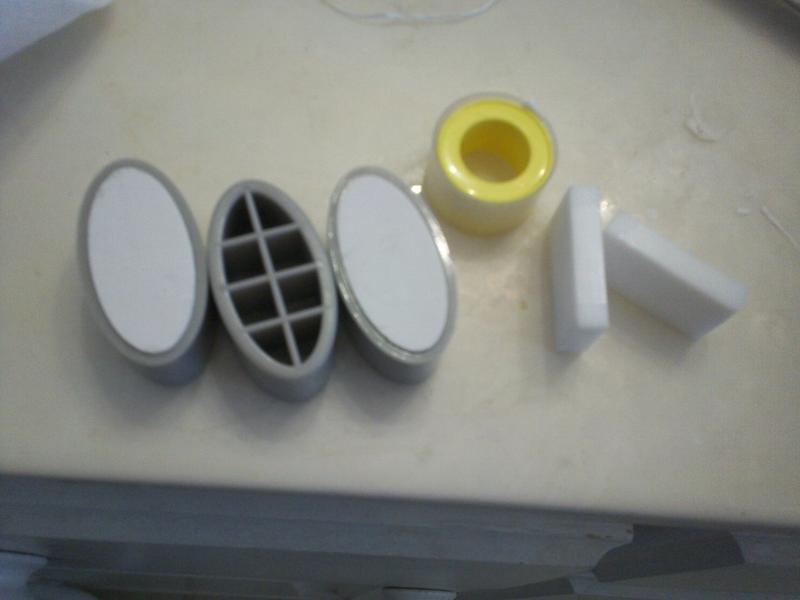 Bumpers  3 tall round and 2 spongy squares and   plumber's tape