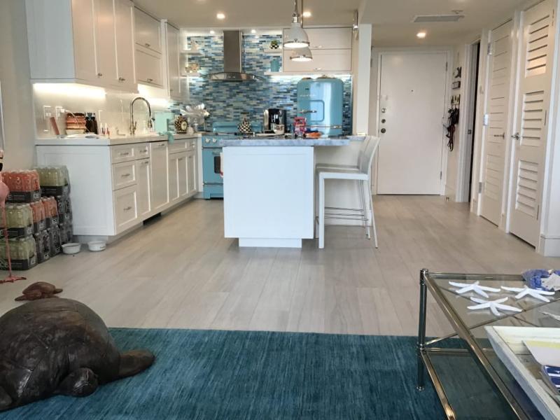 Kitchen plank tile floor, also bedroom, bathrooms & closet!