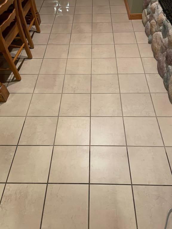 Clean grout in the back dirty in the front