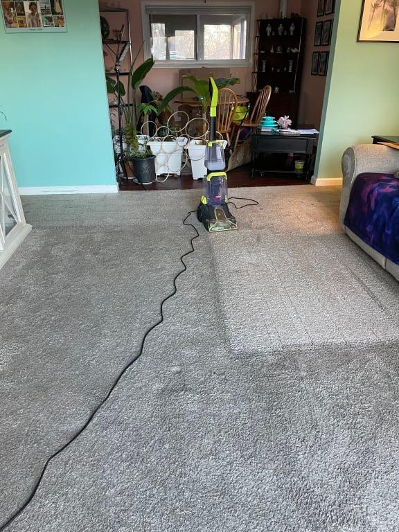 During, and this is only after cleaning this section of carpet once!