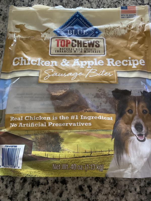 BLUE Top Chews Sausage Bites Dog Treats Chicken Apple