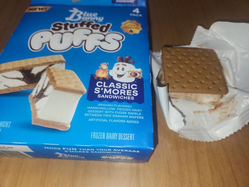 On Second Scoop: Ice Cream Reviews: Blue Bunny Stuffed Puffs Classic  S'mores Sandwiches