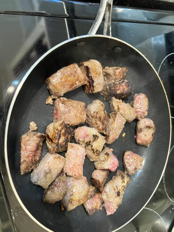 Searing beef cubes