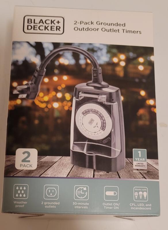BLACK+DECKER Outdoor 2 Grounded Outlets Timer with Waterproof