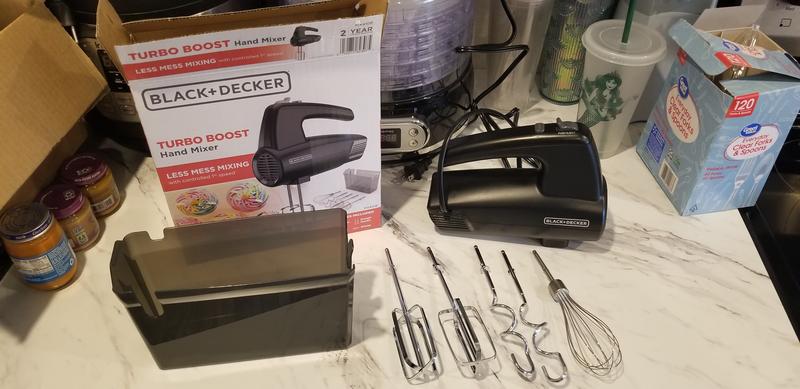 BLACK+DECKER 5-Speed Versatile Hand Mixer with 5 Attachments & Storage  Case, with Turbo Boost Button, Easy Eject Feature, Black