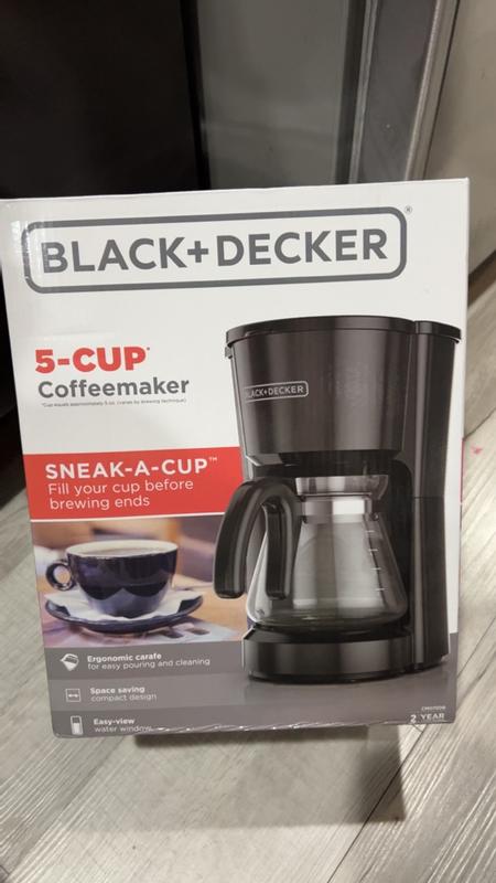 BLACK+DECKER 5-Cup Coffee Maker with On/Off Switch Sneak-A-Cup Feature and  Easy-View Water Window Black in the Coffee Makers department at Lowes.com
