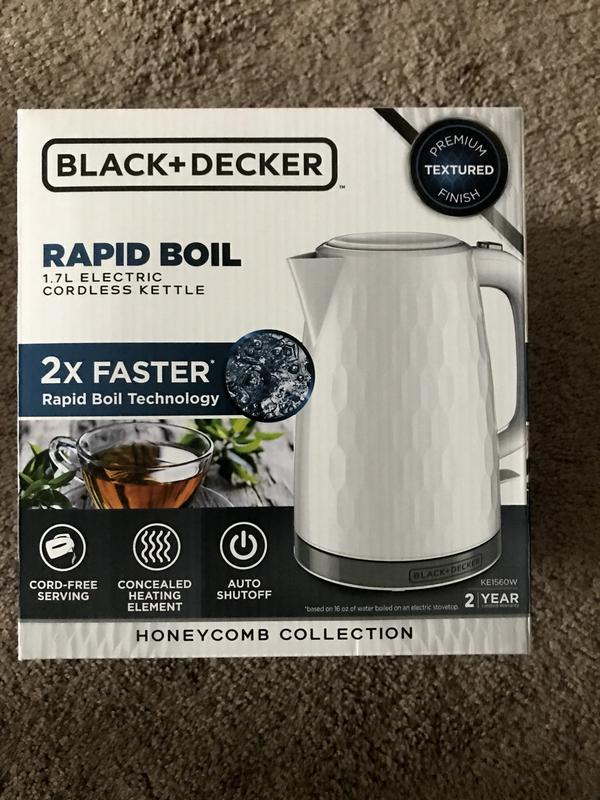 BLACK+DECKER Honeycomb Collection Rapid Boil 1.7L Electric Cordless Kettle  with Premium Textured Finish, White, KE1560W 