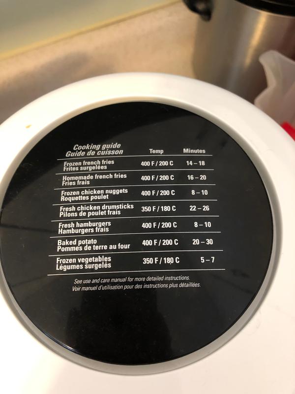 Cooking guide located on the fryer