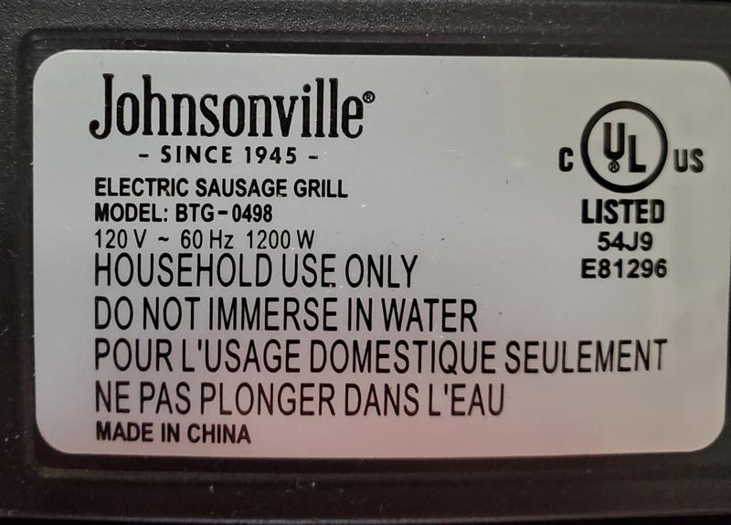 Johnsonville BTG0498 Sizzling Sausage Indoor Electric Grill