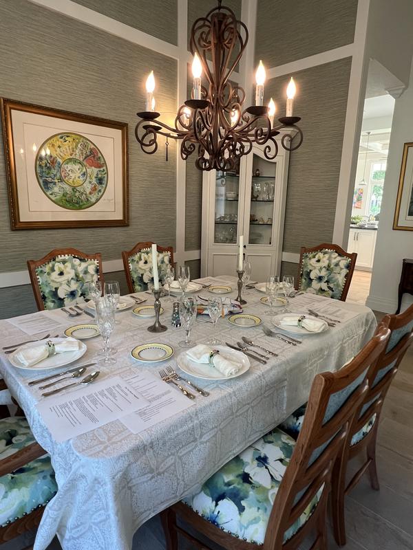 Shown with my grandmother's antique napkin rings and sterling candlesticks.