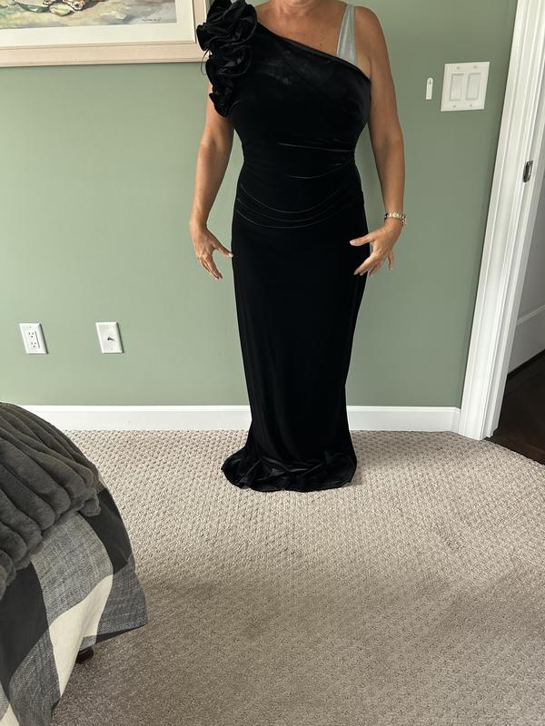 Velvet Ruffle One Shoulder Gown - Exclusive 