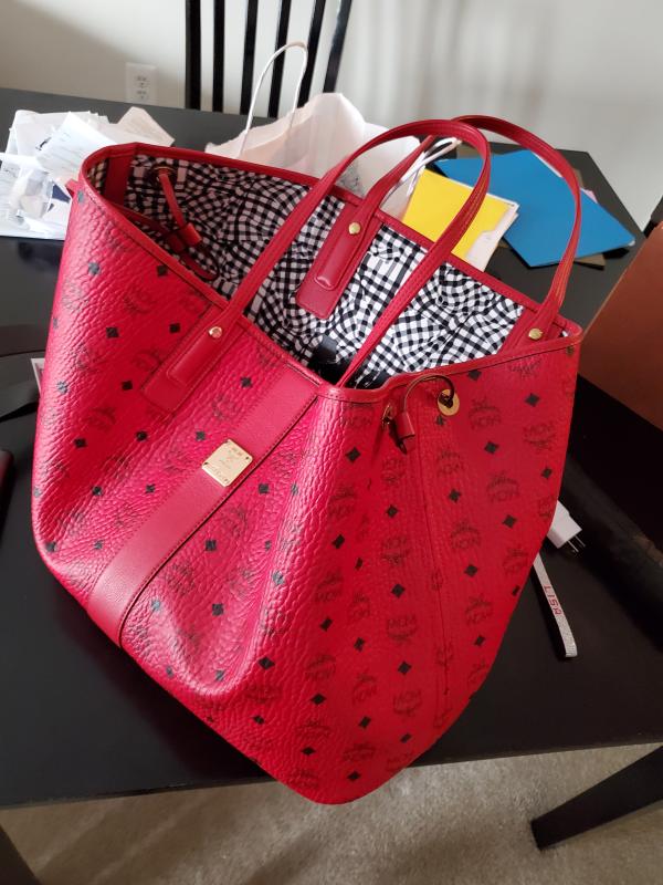 Red mcm bag large hot sale