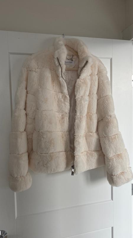 New Gorgeous Calvin Klein Faux Fur Jacket. Pastel Blue. selling