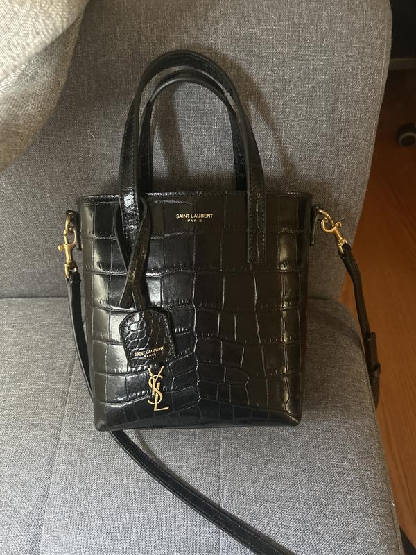 SAINT LAURENT Toy mini croc-effect leather tote