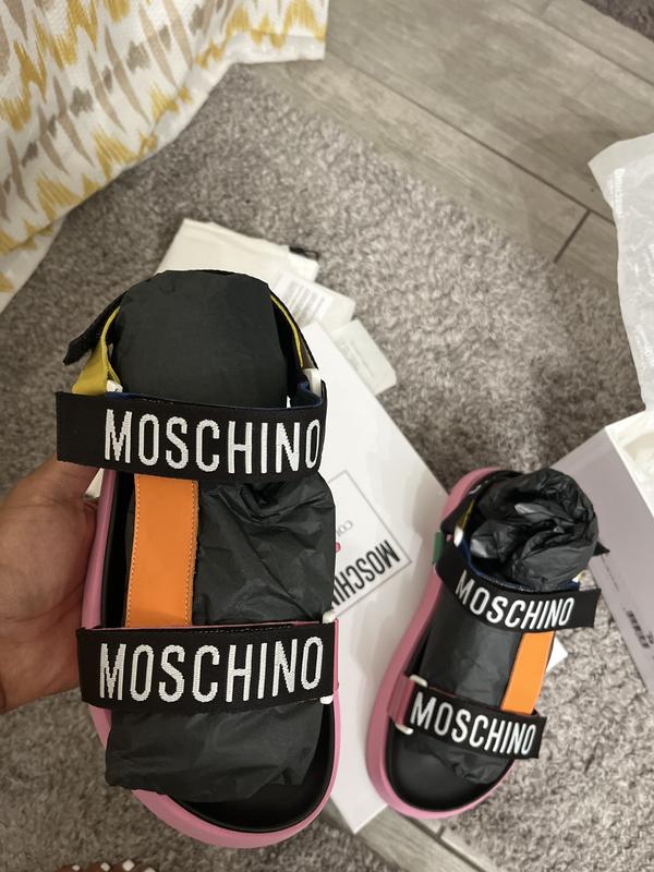 Moschino Women's Logo Grip Tape Strap Sport Sandals