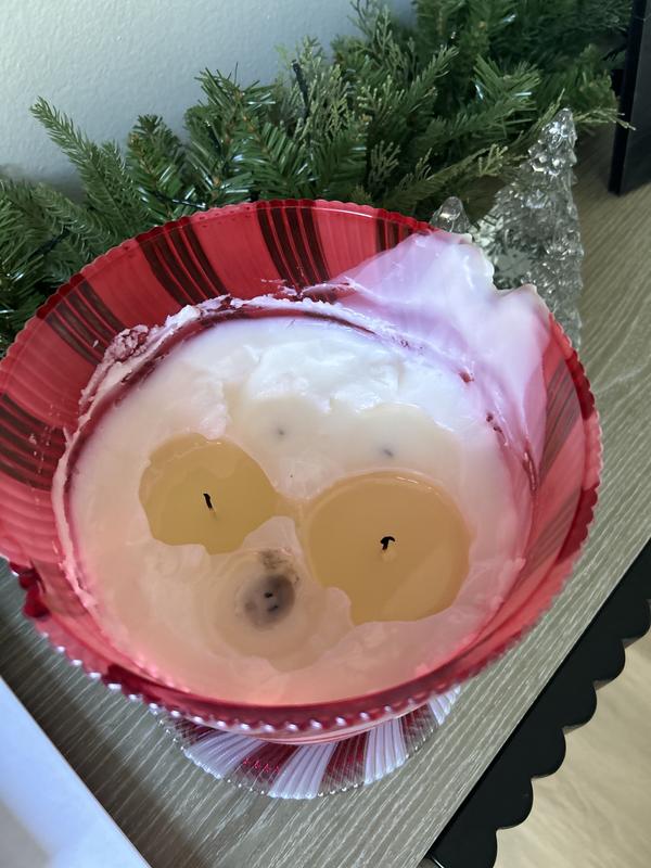 Picture upon arrival, after digging wicks out as far as they’d pull up, piles of candle I had to remove and end result is still only 1or 2 will stay lit.