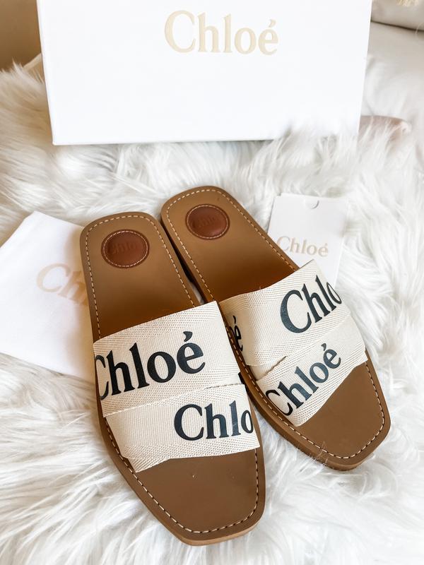 Chloé Women's Woody Square Toe Logo Slide Sandals