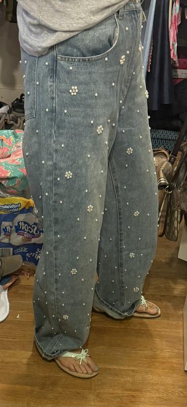 Women's Embellished Denim Fiorella Peplum Top & Fianna Barrel-Leg Jeans